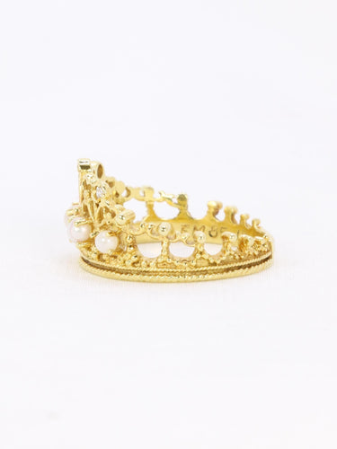 Bague 54 Bague couronne or jaune diamants perles 58 Facettes 1108.1