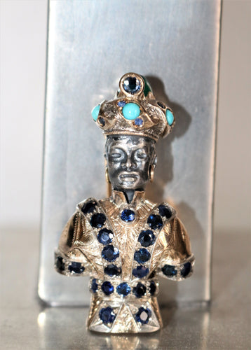 Broche Moretto Blackamoor broche or jaune 18k saphirs turquoises 58 Facettes 377