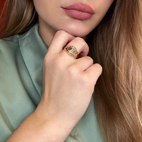 Bague 59 Bague Tank Or Jaune 18k & Diamant 58 Facettes 65-GS35530