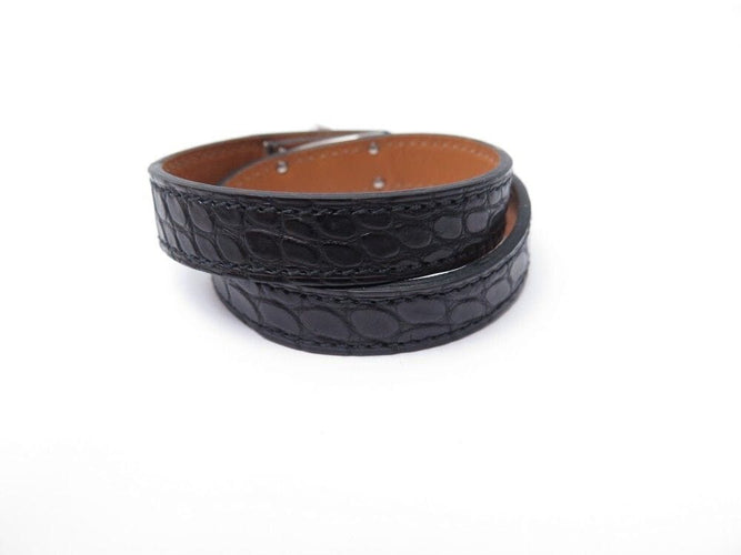Bracelet bracelet HERMES kelly double tour cuir alligator crocodile noir 58 Facettes 260099