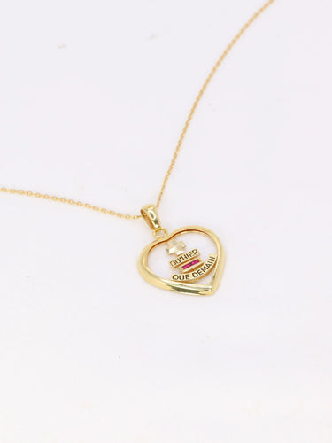 Pendentif Médaille amour Augis cœur en verre or et rubis, Plus qu’hier moins que demain 58 Facettes 922