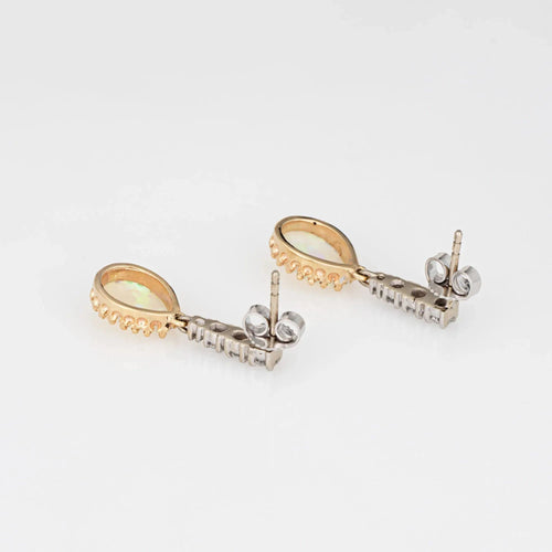 Boucles d'oreilles Boucles d'oreilles pendantes opale et diamant, petites, vintage, en or jaune 14 carats, bijoux fins 58 Facettes G13582