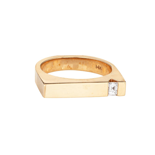 Bague 53 Bague carrée en diamant avec anneau empilable, style vintage, or jaune, bijoux fins 58 Facettes G14045