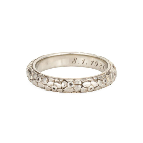 Bague 50.25 Bague de mariage Art déco vintage en or blanc, motif floral 58 Facettes G12483