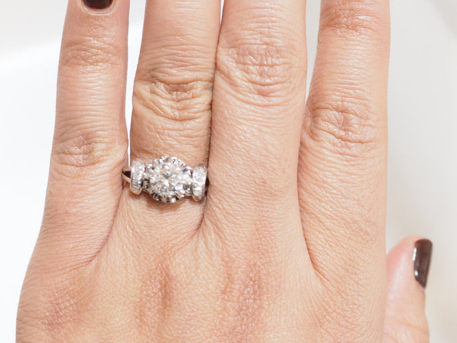 Bague 57 Bague solitaire en or blanc platine et diamant 1,20ct 58 Facettes 33557