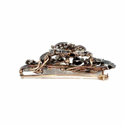 Broche Parure Fleur En Diamants, Argent Et Or 19ème Siècle 58 Facettes