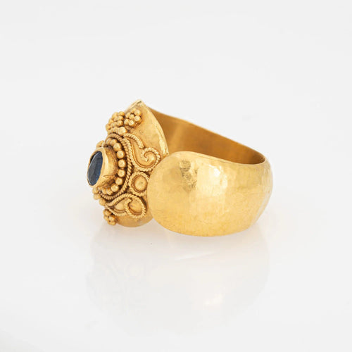 Bague Bague manchette vintage en saphir en or jaune 22 carats Taille 6, large bande, bijoux grecs 58 Facettes G13483