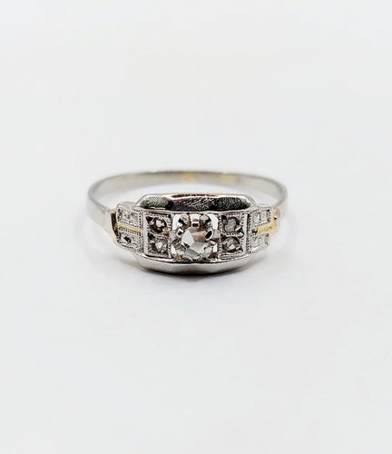 Bague 52 Bague art deco or blanc 18k diamants tailles roses et monture géométrique (circa 1930) 58 Facettes A05398