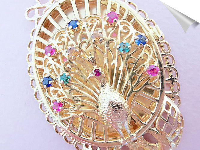 Pendentif Pendentif Paon Pierres de couleur Or Jaune 18 K 58 Facettes AA 1566