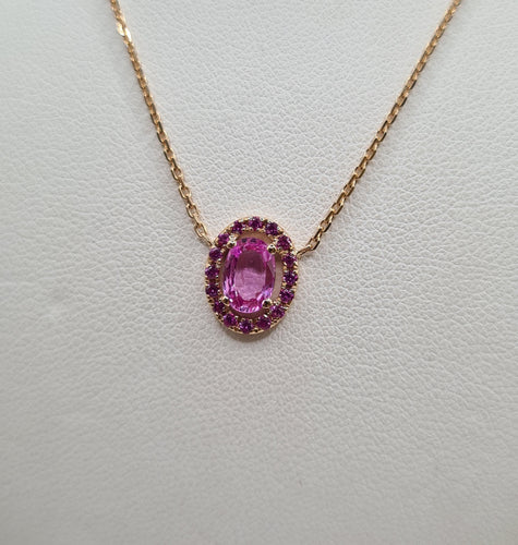 Collier Collier or rose et saphir rose 58 Facettes