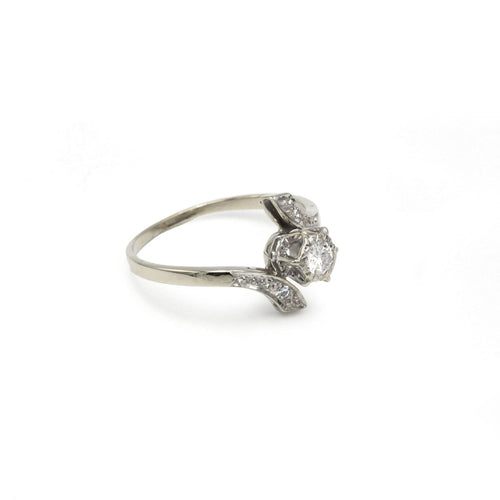 Bague 59 Solitaire accompagné - Or blanc & Diamants 58 Facettes 250061SP