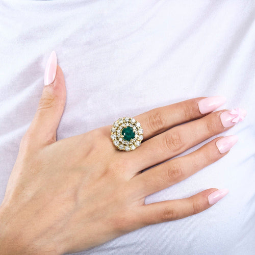 Bague Bague or jaune émeraude 3cts et diamants 4cts 58 Facettes