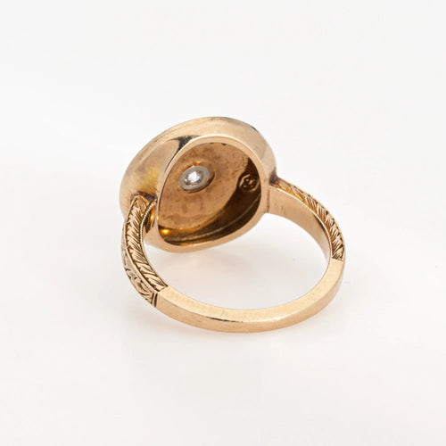 Bague 51 Bague Art Déco Vintage Diamant Émail Cercle Or Jaune 58 Facettes G13365