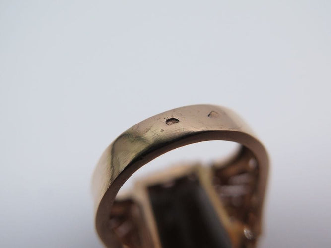 Bague 53 vintage bague sertie quartz fume rectangulaire or rose 58 Facettes 260595