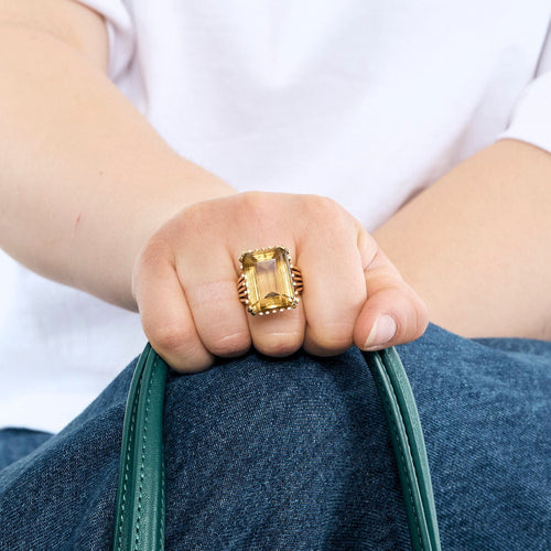 Bague 53 Bague Cocktail or jaune, quartz fumé 58 Facettes LAN1185