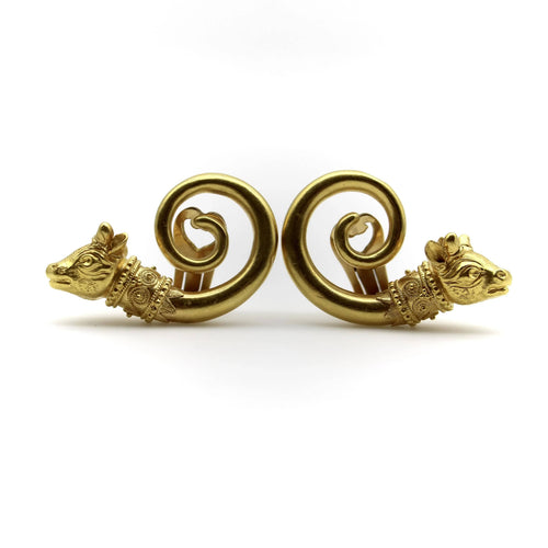 Boucles d'oreilles Boucles d'oreilles vintage en forme de tête de taureau en spirale en or 22 carats de Lalaounis 58 Facettes A2000X