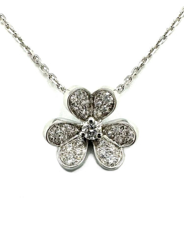 Collier VAN CLEEF & ARPELS. Collection "Mini Frivole", collier or blanc 18K et diamants (full set) 58 Facettes