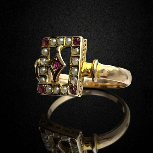 Bague Bague du début du XXe siècle ornée de rubellites et de micro-perles 58 Facettes