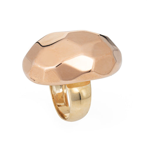 Bague 54 Grande bague cocktail à facettes 14 carats, or jaune rose bicolore 58 Facettes G13896