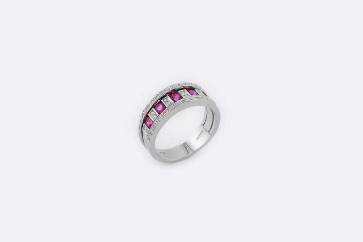 Bague 17 / Oro Bianco Jonc Damiani en or blanc avec diamants et rubis 58 Facettes ANL682