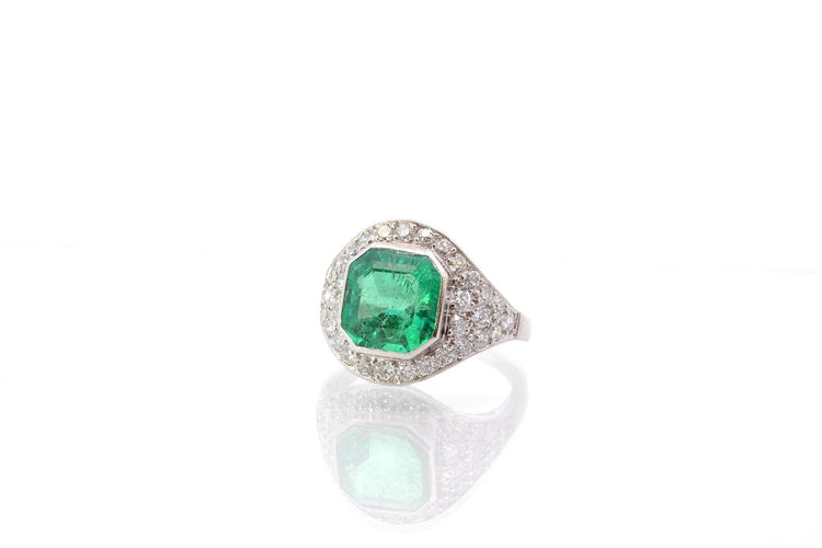 Bague Bague Dôme Art Déco Emeraude Diamants 58 Facettes