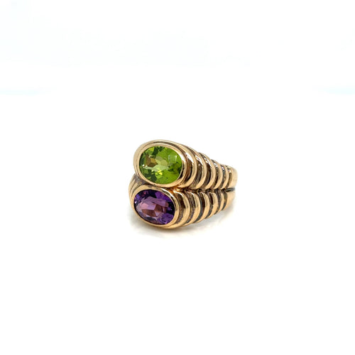 Bague 54 BULGARI - Bague Double Baccellato en or, péridot et améthyste 58 Facettes