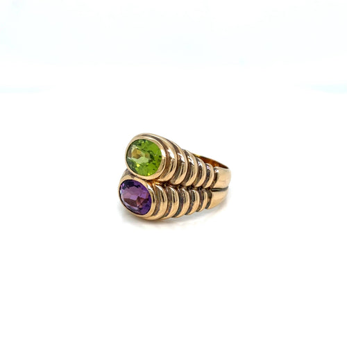 Bague 54 BULGARI - Bague Double Baccellato en or, péridot et améthyste 58 Facettes