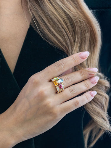 Bague BULGARI - Bague Allegra en or jaune, pierres de couleur et diamants 58 Facettes