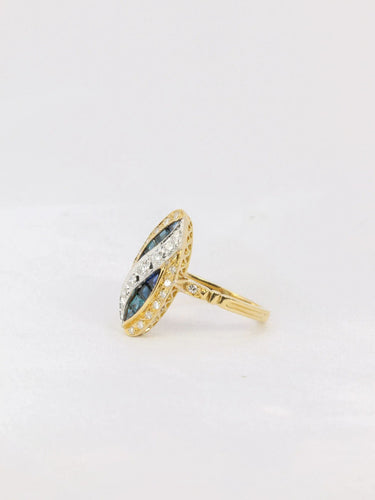 Bague 52 Bague marquise vintage or diamants saphirs calibrés 58 Facettes J176