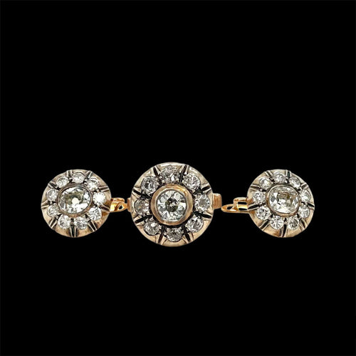Bague Ensemble bague et boucles d'oreilles victoriennes en or et argent avec diamants 58 Facettes