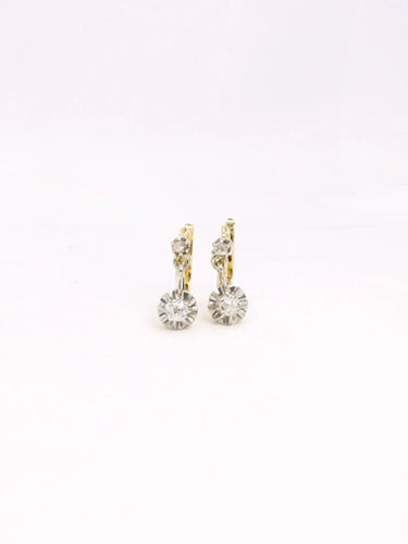 Boucles d'oreilles Dormeuses anciennes diamants 0,40 ct 58 Facettes J452