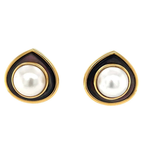 Boucles d'oreilles Marina B - Boucles d'oreilles Or Nacre Noire 58 Facettes