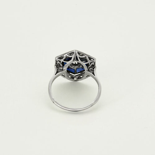 Bague 54,5 Bague Art déco en platine et or blanc, diamants et saphirs 58 Facettes 250356