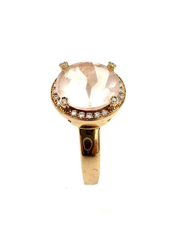 Bague 58 POIRAY. Collection "Filles Antik", bague or rose 18K, quartz rose et diamants 58 Facettes