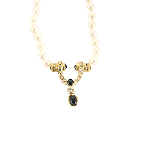Collier Collier de perles or aune, diamants et saphirs 58 Facettes BO/250007