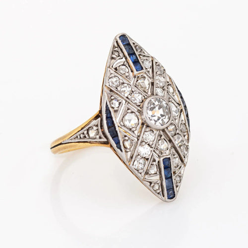 Bague 52.5 Bague Saphir Diamant Art Déco Vintage 58 Facettes G12009