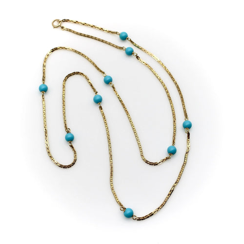 Collier Collier vintage en or 14 carats avec perles turquoises de 91 cm 58 Facettes