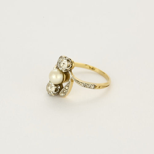 Bague 56 Bague Belle Epoque or jaune et gris et diamants 58 Facettes LOR3543