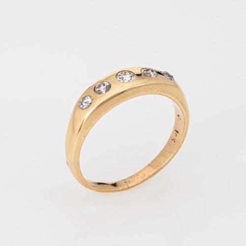 Bague Bague victorienne antique à 5 diamants en or jaune 14 carats, taille 8,5, taille ancienne 58 Facettes G13948