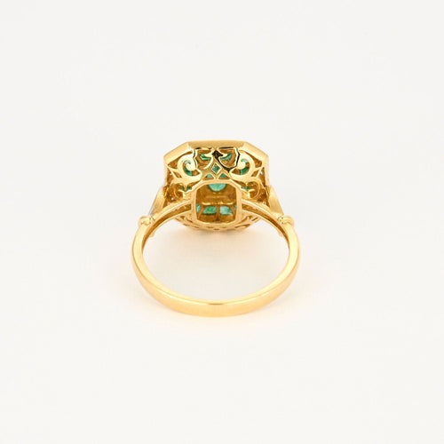 Bague 54 Bague style Art Déco or jaune, diamants et émeraudes. 58 Facettes