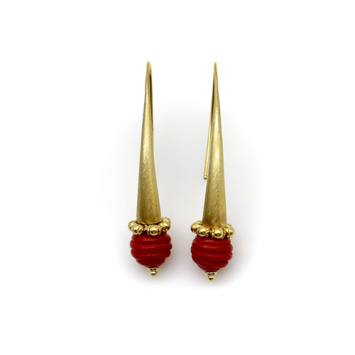 Boucles d'oreilles Boucles d'oreilles pendantes modernistes italiennes en or 14 carats avec sphère en verre 58 Facettes A20063