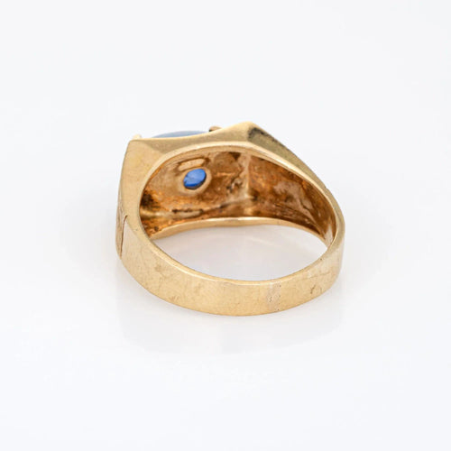 Bague Bague en saphir étoilé naturel de Ceylan de 5,30 ct en or 14 carats vintage Taille 9 CERT Pas de chauffage 58 Facettes G12285