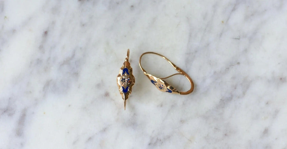 Boucles d'oreilles Boucles d'Oreilles Poissardes Or rose et Email 58 Facettes