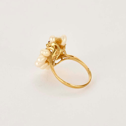 Bague 51,5 Bague or jaune, perles baroques et rubis 58 Facettes GU275