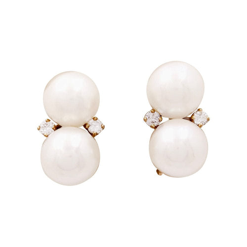 Boucles d'oreilles Boucles d'oreille perles, diamants, or jaune. 58 Facettes 34052