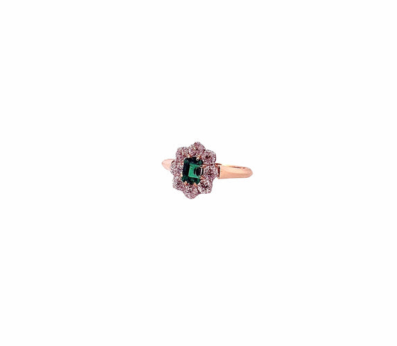 Bague 60 Bague marguerite en or 18 carats émeraude et diamants naturels 58 Facettes