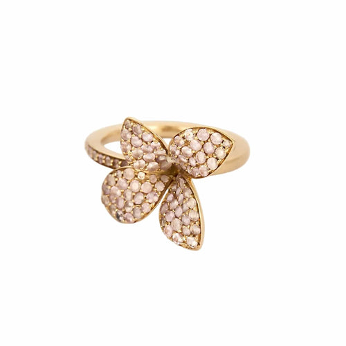 Bague 52 Bague fleur en Or jaune et pierres roses 58 Facettes LAN1471