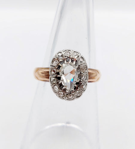 Bague marguerite victorienne or rose 18k diamant poire 0.60 carat (circa 1880)