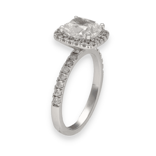 Solitaire or 14k diamant coussin 1,80 ct GIA + 0,35 ct - Taille 50