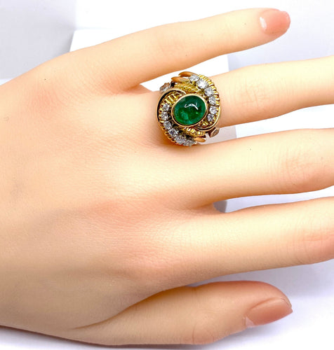 Bague 51.5 Bague en or jaune et platine, émeraude et diamants 58 Facettes AB539